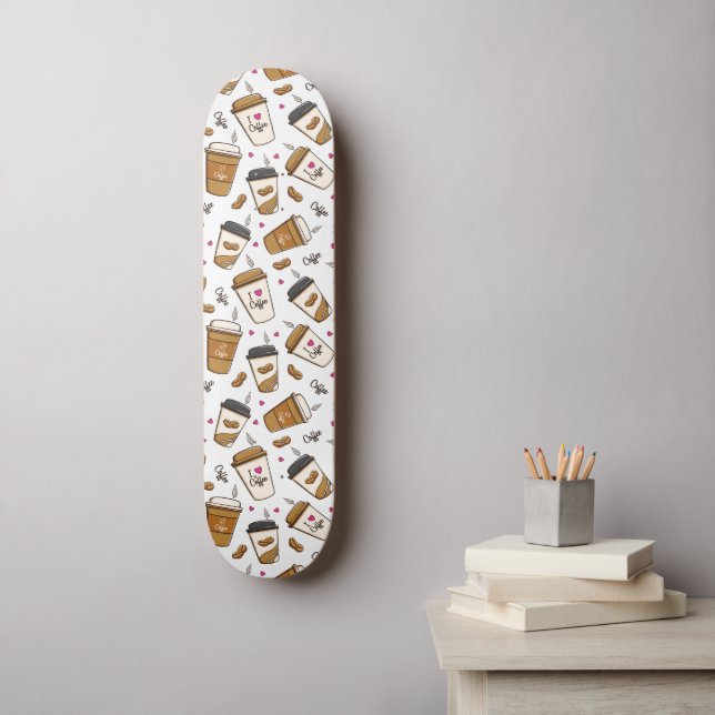 Kaffeekuchen, Kaffeebohnen, Kaffee Lover, Herzen Skateboard (Wandkunst)