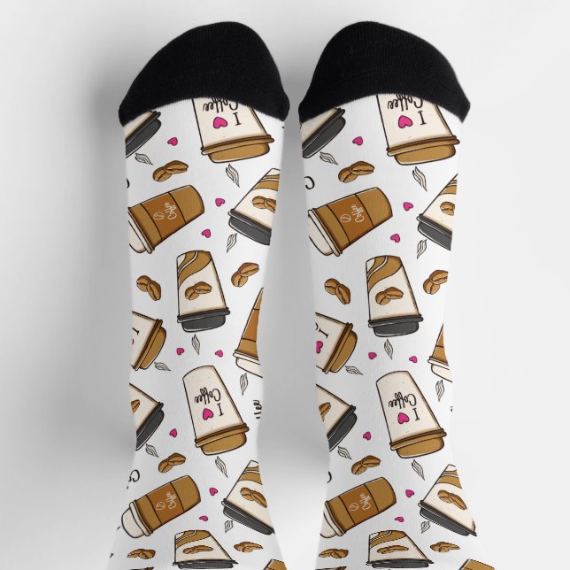 Kaffeekuchen, Kaffeebohnen, Kaffee Lover, Herzen Socken (Oben)