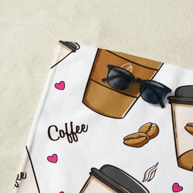 Kaffeekuchen, Kaffeebohnen, Kaffee Lover, Herzen Strandtuch (Beispiel)