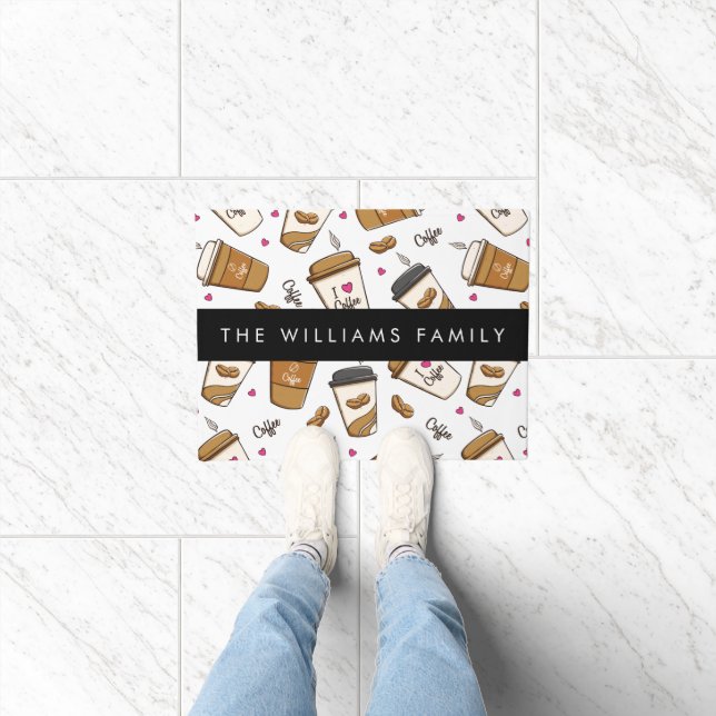 Kaffeekuchen, Kaffeebohnen, Kaffee Lover, Ihr Name Fußmatte (Indoor)