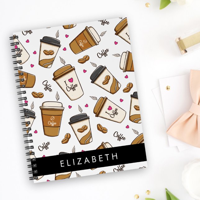 Kaffeekuchen, Kaffeebohnen, Kaffee Lover, Ihr Name Notizbuch (Von Creator hochgeladen)