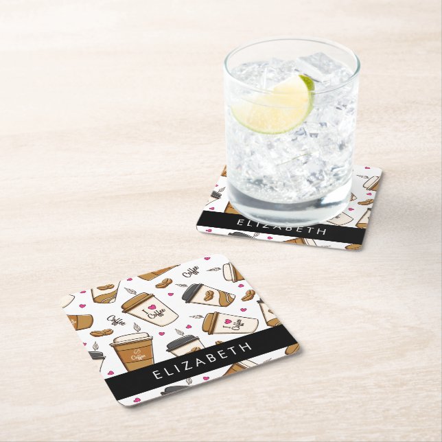 Kaffeekuchen, Kaffeebohnen, Kaffee Lover, Ihr Name Rechteckiger Pappuntersetzer (Vor Ort)