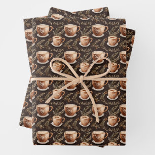Kaffeekuppen auf Dunkelbraun Geschenkpapier Set