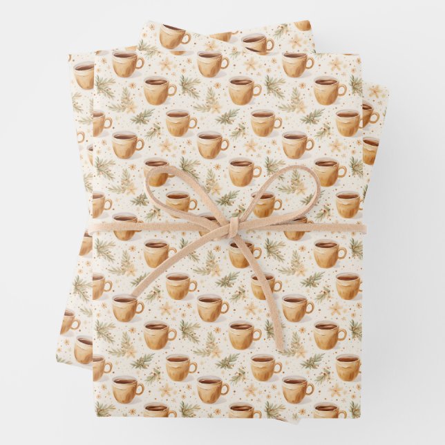 Kaffeekuppen auf Off-White Geschenkpapier Set (Beispiel)
