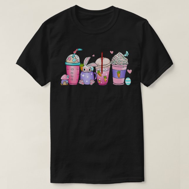 Kaffeekuppen Latte Retro Stil Kaninchen Eier Oster T-Shirt (Design vorne)