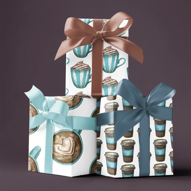 Kaffeelettverpackungsblätter Geschenkpapier Set (Celebrate a special coffee lover with this fun watercolor latte wrapping paper set! )