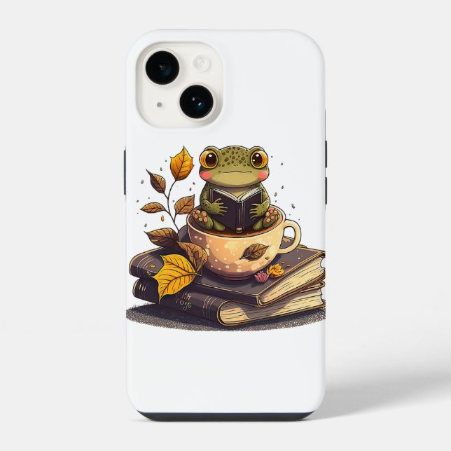 Kaffeeliebende Froschbücher iPhone Hülle (Rückseite)