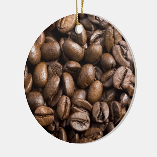 Kaffeeliebhaber Bohnen Brown Hintergrund Keramik Ornament (Links)