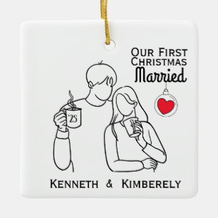 Kaffeeliebhaber Erste Weihnachten Verheiratet Keramikornament