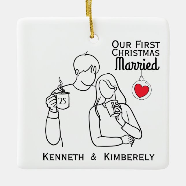 Kaffeeliebhaber Erste Weihnachten Verheiratet Keramikornament (Vorderseite)