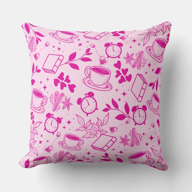 Kaffeeliebhaber modernes, Vintages, modernes rosa  Kissen (Vorderseite)