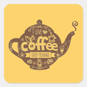 Kaffeeliebhaber Vintages Retro-Café Kunst I Liebe  Quadratischer Aufkleber