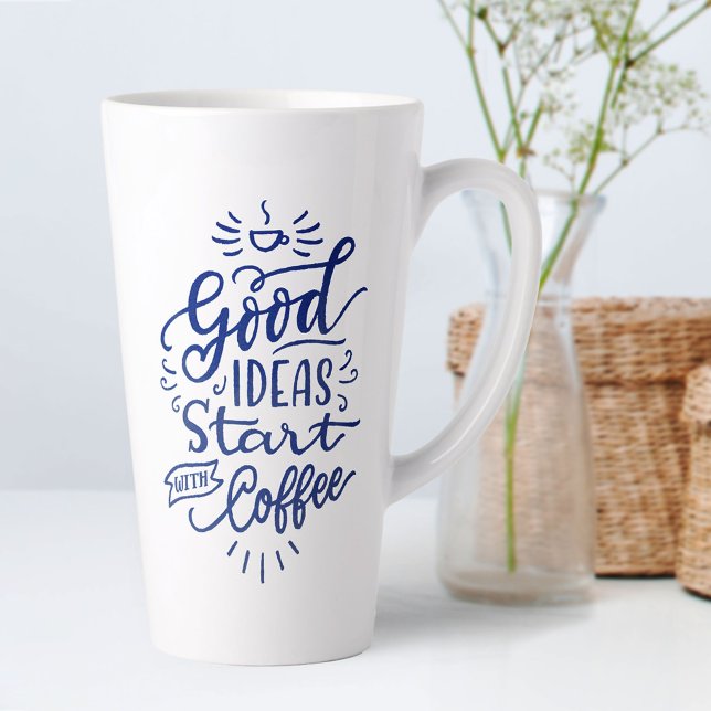 Kaffeeliebhaber Zitat Blue Calligraphy Tall White Milchtasse (Von Creator hochgeladen)