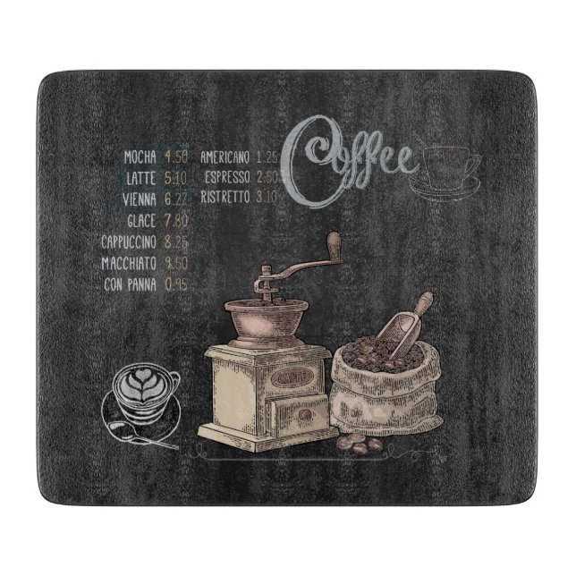 Kaffeemaschine Chalkboard Art: Glasschneidplatte Schneidebrett (Vorderseite)