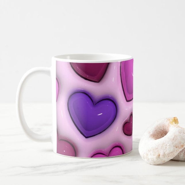Kaffeemaschine mit 3D-Glossy Hearts Kaffeetasse (Mit Donut)