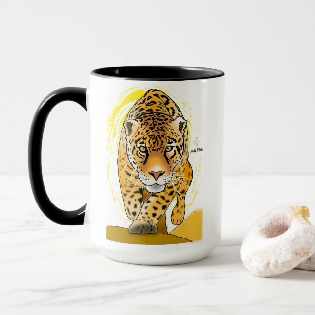 Kaffeemaschine mit bemalten Leoparden und Selbsthi Tasse (Mit Donut)