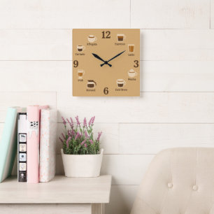 Kaffeemaschine mit Brew Icons Quadratische Wanduhr