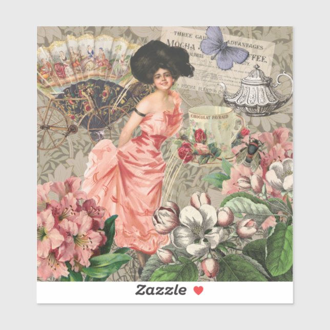 Kaffeemaschine Viktorianische Frau Rosa Klasse Aufkleber (Blatt)