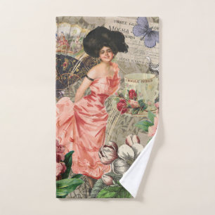 Kaffeemaschine Viktorianische Frau Rosa Klasse Badhandtuch Set