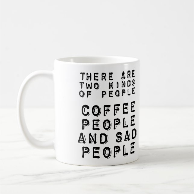 Kaffeemenschen und traurige Menschen fühlen sich w Tasse (Links)