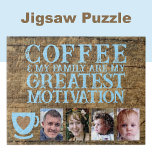 Kaffeemotivation 4 Foto blau Puzzle<br><div class="desc">Beginnen Sie Ihren Tag mit Freude und Verbundenheit mit diesem anpassbaren 4-Foto-Puzzle! Dieses Puzzle mit dem gefühlvollen Satz "Kaffee und meine Familie sind meine beste Motivation" ist ideal für Kaffeeliebhaber und Familienliebhaber. Personalisieren Sie es mit Ihren Lieblings-Fotos, um es einzigartig zu machen - eine perfekte Mischung aus Spaß, Erinnerungen und...</div>