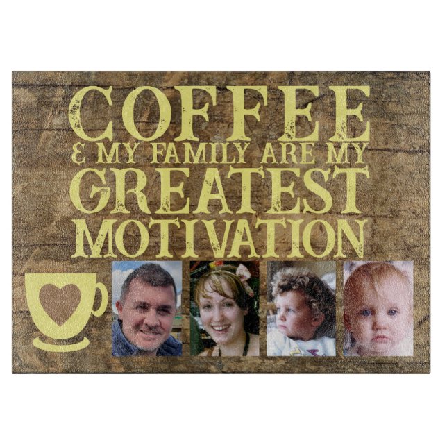 Kaffeemotivation 4 Foto Braun Gelb Glas Schneidebrett (Vorderseite)