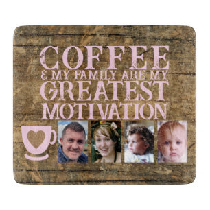 Kaffeemotivation 4 Foto braun rosa Glas Schneidebrett