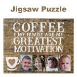 Kaffeemotivation 4 Foto braun weiß Puzzle<br><div class="desc">Beginnen Sie Ihren Tag mit Freude und Verbundenheit mit diesem anpassbaren 4-Foto-Puzzle! Dieses Puzzle mit dem gefühlvollen Satz "Kaffee und meine Familie sind meine beste Motivation" ist ideal für Kaffeeliebhaber und Familienliebhaber. Personalisieren Sie es mit Ihren Lieblings-Fotos, um es einzigartig zu machen - eine perfekte Mischung aus Spaß, Erinnerungen und...</div>