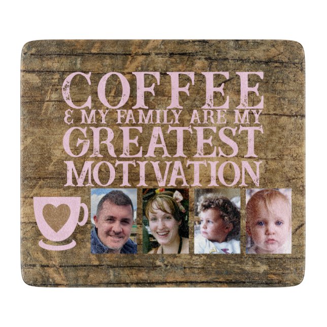 Kaffeemotivation 4 Foto braunes rosa Glas Schneidebrett (Vorderseite)