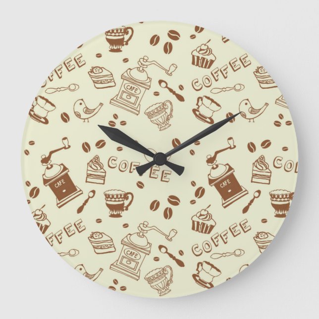 Kaffeemuster Große Wanduhr (Vorderseite)