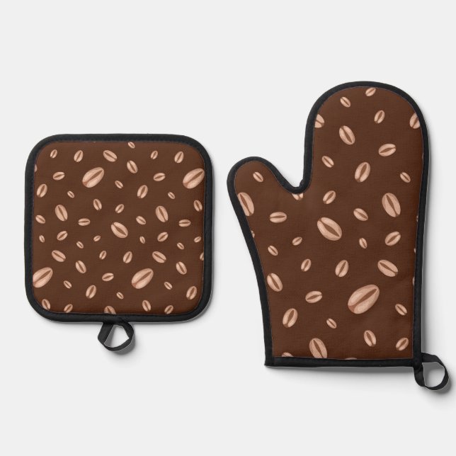 Kaffeemuster Ofenhandschuh & Topflappen-Set (Vorderseite)