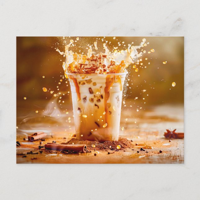 Kaffeepackung mit Schokoladenflocken Feiertagspostkarte (Vorderseite)