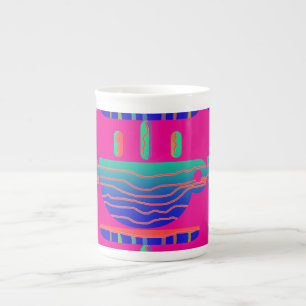 Kaffeepause Aqua Blue Hot Pink Prozellantasse