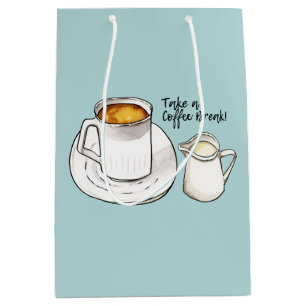 Kaffeepause-Aquarell und Tinten-Illustration Mittlere Geschenktüte