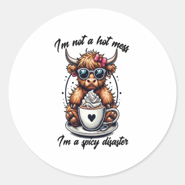 Kaffeepause Highland Cow Png, Kaffee Cow Png Runder Aufkleber (Vorderseite)