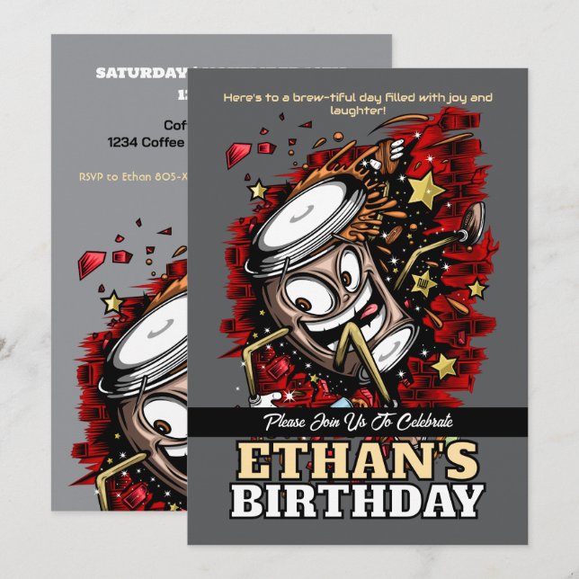 Kaffeepause - kühl & spielerisch zum Geburtstag Einladung (Vorne/Hinten)