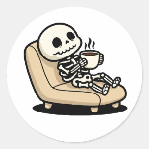 Kaffeepause – Sensenmann Dark Humor Kaffee Runder Aufkleber