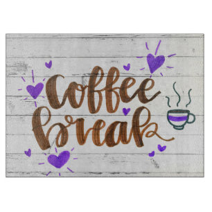 Kaffeepause Typografie Schneidebrett