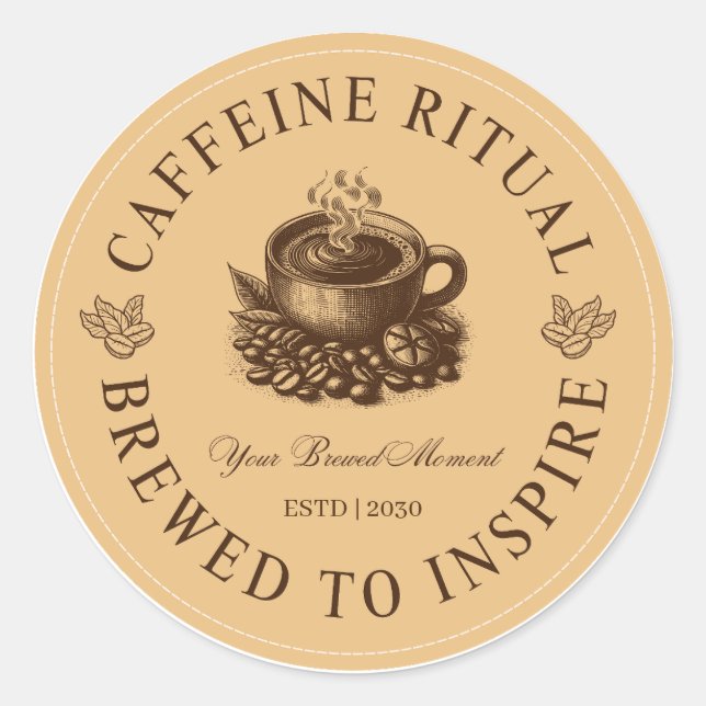 Kaffeerituale-Kaffeetassen-Aufkleber Gebraut um zu Runder Aufkleber (Vorderseite)