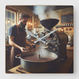 Kaffeeröster Quadratische Wanduhr