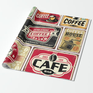 Kaffeeschilder und -etiketten Sammlung. Retro und Geschenkpapier