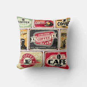Kaffeeschilder und -etiketten Sammlung. Retro und  Kissen