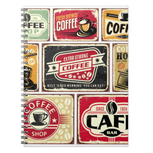 Kaffeeschilder und -etiketten Sammlung. Retro und Notizblock