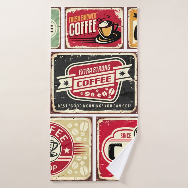 Kaffeeschilder und Etikettenkollektion. Retro und  Badehandtuch (Badehandtuch)