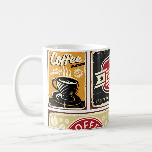 Kaffeeschilder und Etikettenkollektion. Retro und  Kaffeetasse (Links)