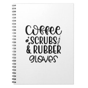 Kaffeeschirbe und Gummihandschuhe Notizblock