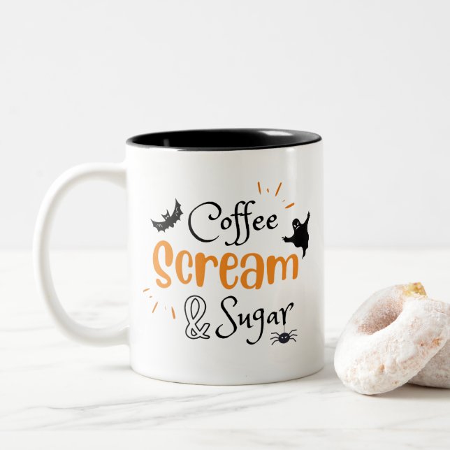 Kaffeeschrei und ZuckerHalloween Zweifarbige Tasse (Mit Donut)