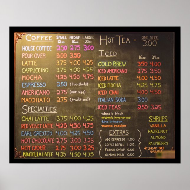 Kaffeeshop Menü Board - 20x16 Zoll-Poster Poster (Vorne)
