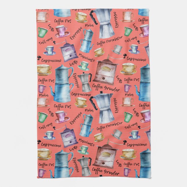 Kaffeespresso-Tassen in Aquarellfarbe, Tasse-Töpfc Geschirrtuch (Vertikal)