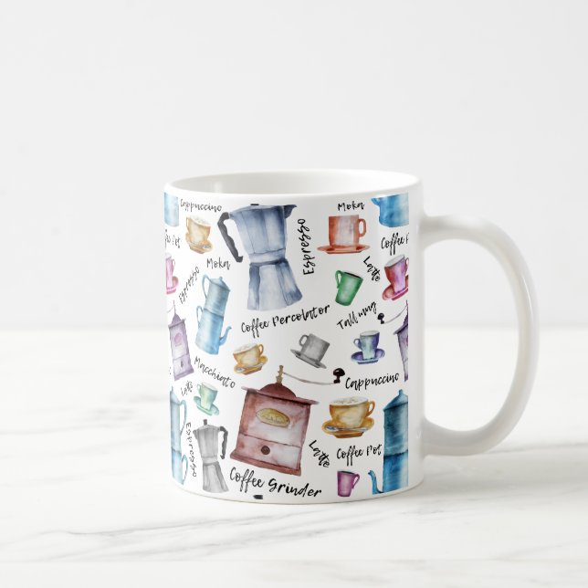 Kaffeespresso-Tassen in Aquarellfarbe, Tasse-Töpfc Kaffeetasse (Rechts)